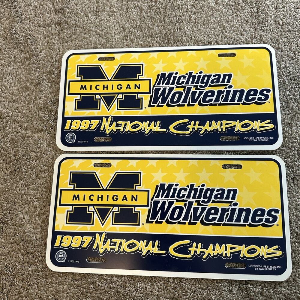 LOT 2 1997 MICHIGAN WOLVERINES 1977 NATIONAL CHAMPIONS ~ LICENSE PLATE TAG Style